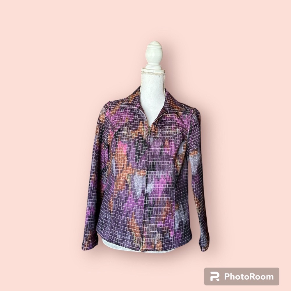 Christopher Banks colorful zip up jacket, quilt like texture.